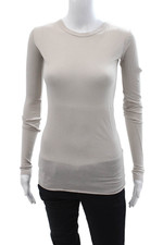Enza Costa, T-shirt donna girocollo manica lunga beige misto cotone taglia XS