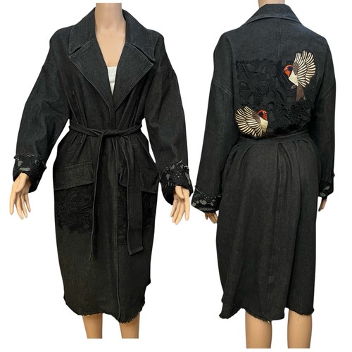 Cappotto denim ricamato