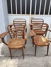Gruppo 4 sedie da scuola guida con piano per scrivere, anni '50