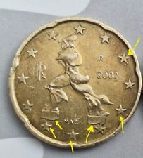 moneta rara 20 cent italia 2002 errore di conio multiplo.