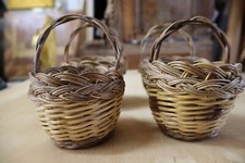 4 CESTINI IN CANNA E ULIVO (PANARIEDDU) ALTEZZA CM 12 DIAMETRO 9. FATTI A MANO