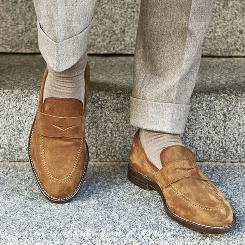 Handmade mens beige suede - handmade,