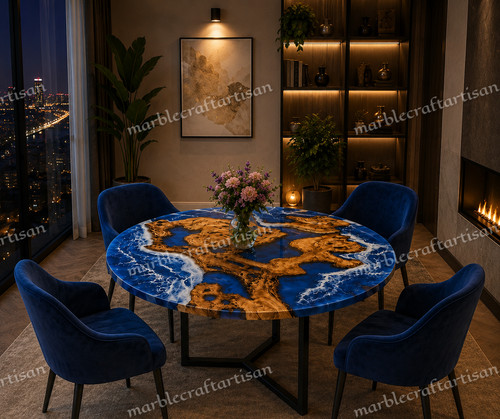 Tavolo rotondo resina blu - tavolo,