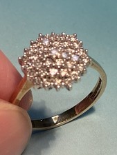 Anello a grappolo in oro 9 kt con diamanti misura P 3g vintage marcato oro giallo 375