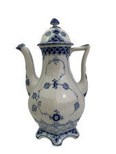 CAFFETTIERA ROYAL COPENHAGEN BLU SCANALATA PIZZO PIENOw COPERCHIO 6 C 1° Q 1202 11,25"1967