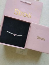 Bracciale Tennis Argento S925 Con Punti Luce E Cuore Rosa Centrale