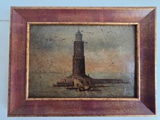 Suggestivo olio su tavola di fine 800 di un faro in una luce crepuscolare quadro