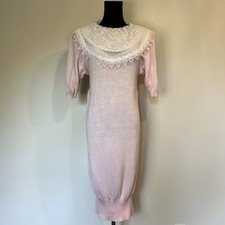 Gunne Sax Jessica McClintock rosa maglia maglione abito pizzo Peter Pan colletto S