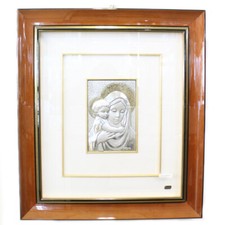 Quadro arte sacra Madonna con Bambino su lastra argento Guerrini cornice legno