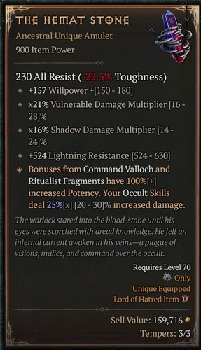 The hemat stone 900 - stone, warlock