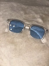 Occhiali da Sole Uomo  Montatura Trasparente Lenti Azzurre Vintage Moda