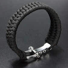 Bracciale Paracord Corda Nera Militare chiusura Acciaio Sopravvivenza da Uomo 