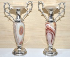 Grande Anfora porta candele candeliere Onice metallo argentato anni 70 80