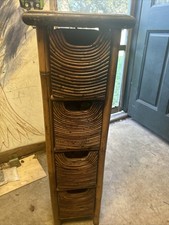 Antico tavolo portaoggetti indonesiano 4 cassetti in rattan