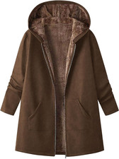 Giacca Donna Zip Con Cappuccio in Pile Cotone Cappotto Maniche Lunghe in Velluto