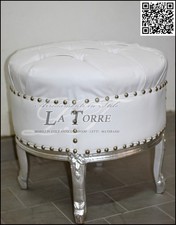 Pouf barocco moderno Luigi XV argento swarovski ecopelle bianca AL5355