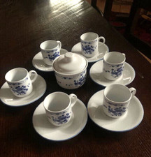 Servizio da caffè bianco a decori floreali blu porcellana CIPA vintage non usato