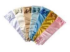 Frozen Elsa Principessa Guanti Anna Bambina Fantasia Lungo Raso Fiocco Legato Costume 1 PAIO