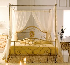 LETTO FERRO BATTUTO LORY BALDACCHINO MATRIMONIALE AVORIO ANTIQUARIATO