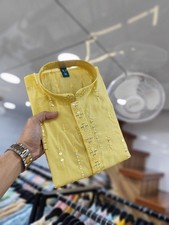 Uomo Pesante Romano Seta Kurta Set Pigiama Elegante Etnico Indossare per Feste