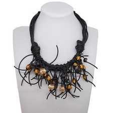 collana corta nera pietre dure assidiana perle vetro topazio con frange boho