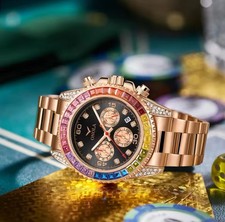 Orologio Cronografo Diamanti Arcobaleno Oro Argento Rosa Acciaio Submarinermod