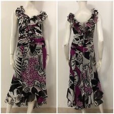 LUISA SPAGNOLI Vestito maxi abito viola bianco nero Tg IT 42 Seta Silk - NUOVO