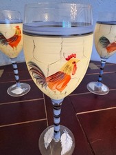 Rooster painted wine glasses