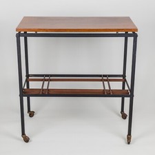 Tavolo su ruote - ferro nero e teak - vintage anni 60 - Zuenelli