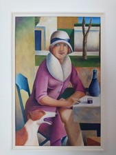 Quadro DIPINTO A MANO olio su tavola 60*40 ritratto donna cane levriero