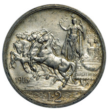 Italia 2 lire 1916 Quadriga Briosa Regno Vittorio Eman. III Meravigliosa patina