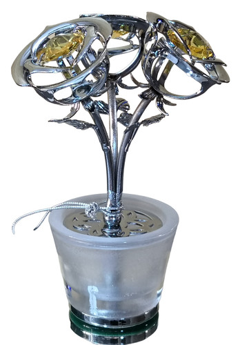 Tre rose argentate con vaso - argentate,
