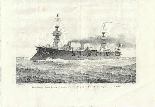 Antique print cruiser ship - print,