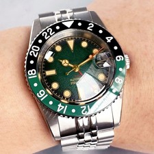 Orologio Vintage Verde 38mm 20ATM Dive NH34 GMT Automatico Uomo Cinturino Acciaio Zaffiro