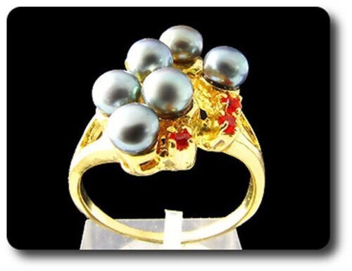 Anello perla rubino 5x4 - e, mm