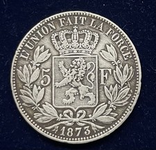 Moneta Argento 5 Franchi 1873 Leopoldo II Re del Belgio