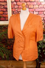 Vintage Orig 80S Top Blusa Stretch Arancione A Pois Con Spalline 44