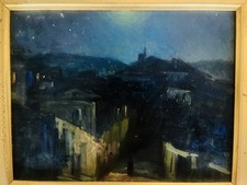 Giuseppe Aprea (1876-1946) - “Meta di Sorrento di notte” Olio su tav.  (cm24x30)