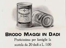 PUBBLICITA 1913 BRODO MAGGI IN DADI BARATTOLI SCATOLA ARREDO CUCINA ALIMENTARI 