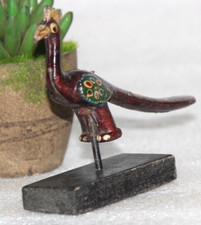 Antico IN Legno Piccolo Pavone Statuina Originale Old Intagliato a Mano Dipinto