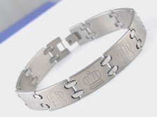 Gioiello Braccialetto a Catena Uomo Acciaio Nuovo Incisione Budda Corona Royal