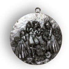 Peltro Cesellato A Mano Piatto Decorativo Rotondo Mini 6" Peltro Parete Made in Italy