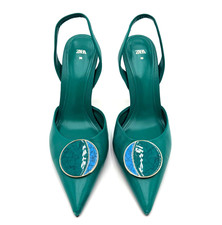 Scarpe donna Zara verdi a punta tacco slingback con dettaglio pietra taglia 36