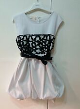 Vestito Abito Bambina elegante  Bianco dettagli blu skater