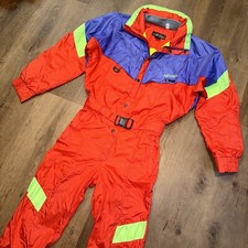Tuta da sci uomo Nevica pezzo unico tuta da neve bavaglino neve tuta da pioggia vintage anni 80 arancione media