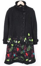 Desigual Donna Nero Cappotto EU34 Medio Designer Jacquard Natur Ricamo