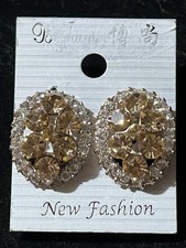 Orecchini pendenti a perno ovale cristallo trasparente e champagne vintage nuovi vecchio stock