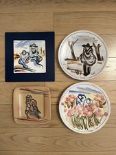 4 piatti dipinti a mano da Sandro Negri artista mantovano