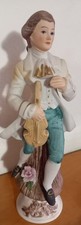 Statuetta Violinista Porcellana 21cm Vintage Dipinta A Mano