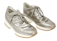 Scarpe Hogan donna Eu 36.5 argento fantasia serpente lacci sneakers interattive